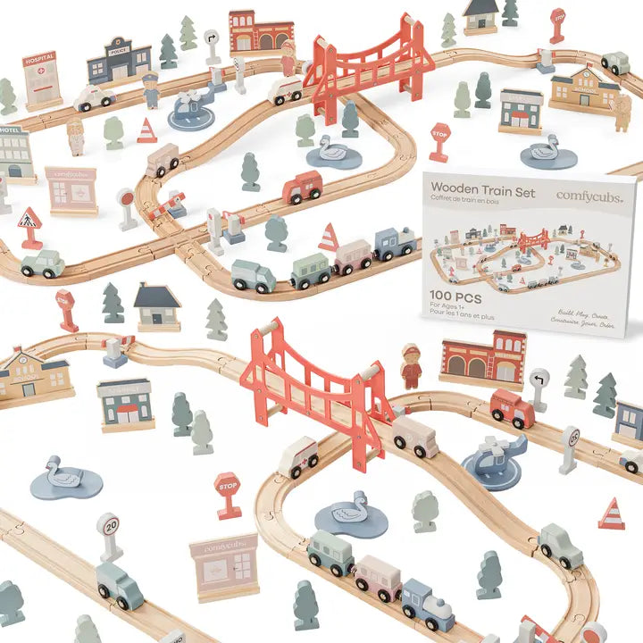 100-PC Wooden Train Set