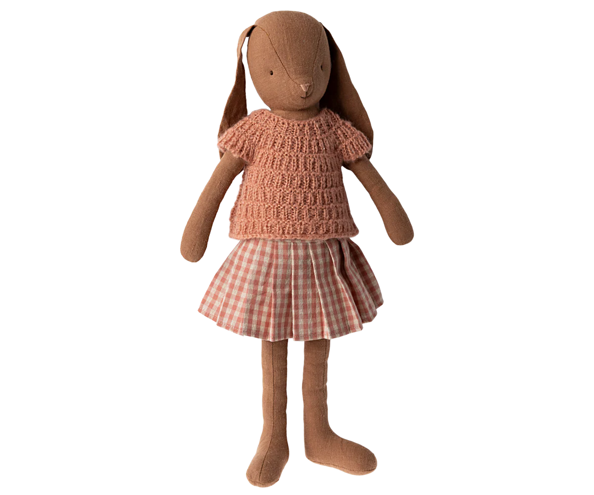 Maileg Bunny, Size 3 - Chocolate brown - Knitted shirt and skirt