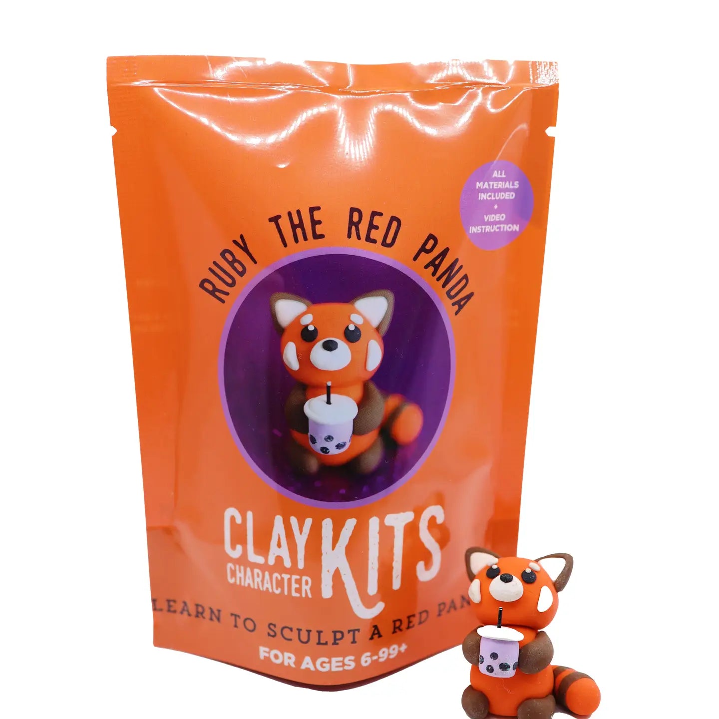 Red Panda DIY Polymer Clay Kit | Ruby the Red Panda with Boba Tea Figurine