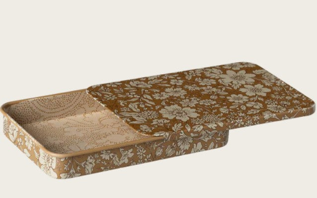 Maileg Metal box with sliding lid, blossom - ocher