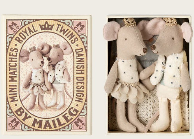 Maileg Royal twin mice, little sister and brother in matchbox