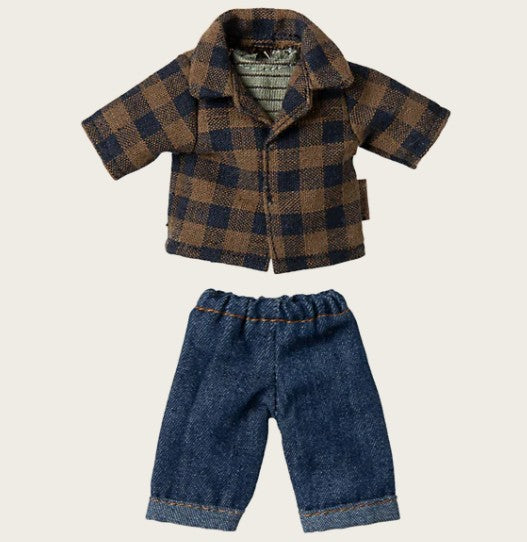 Maileg Brown Checked Shirt and Pants, Dad Mouse