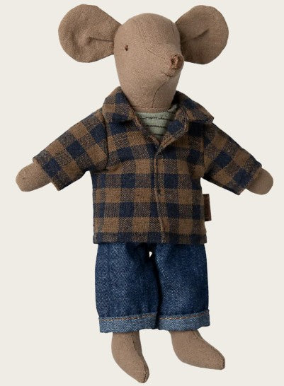 Maileg Brown Checked Shirt and Pants, Dad Mouse