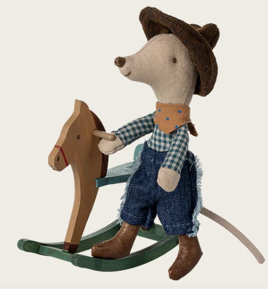 Maileg Cowboy Mouse on Rocking Horse, Little Brother