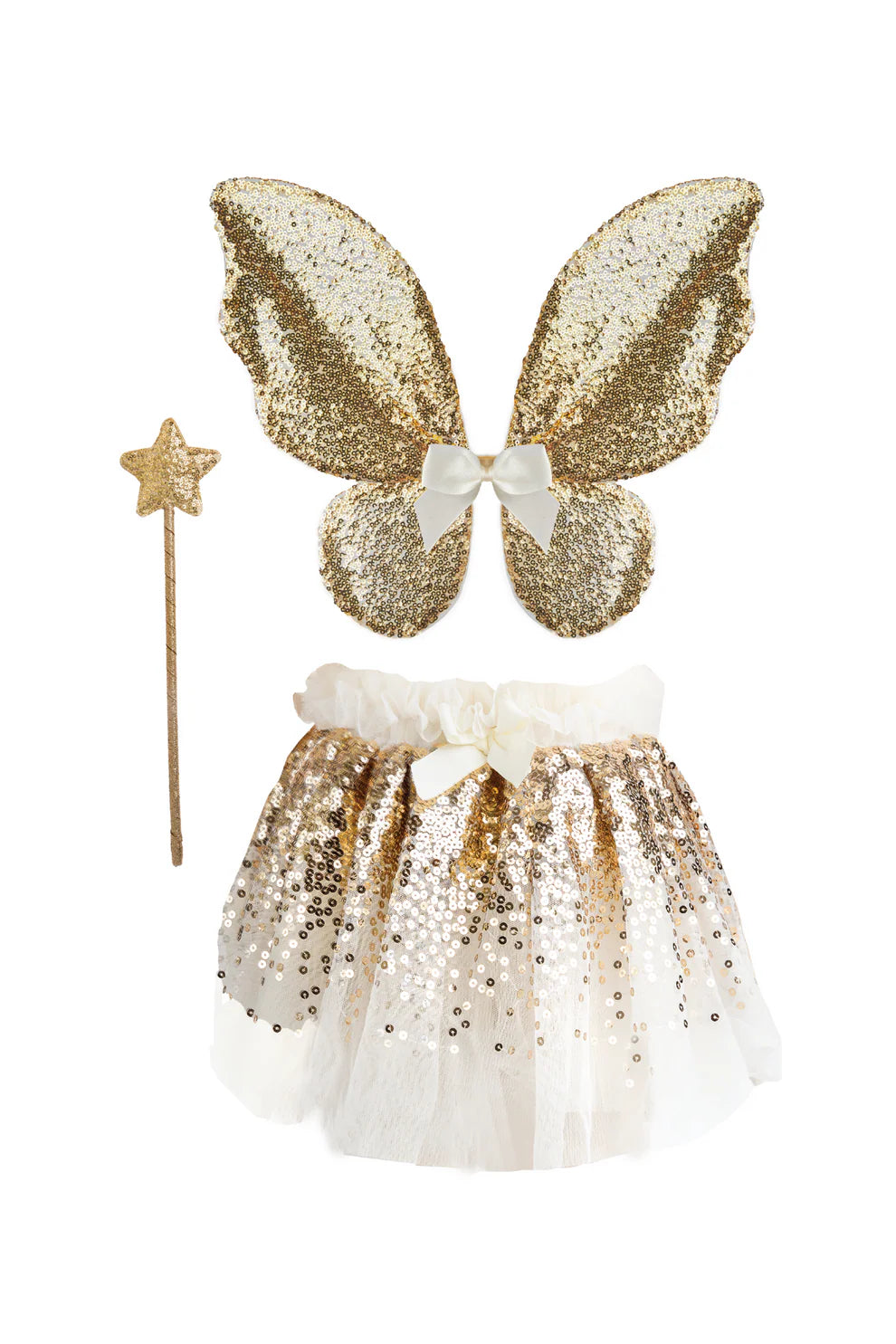 Gold Sequins Skirt, Wings, & Wand