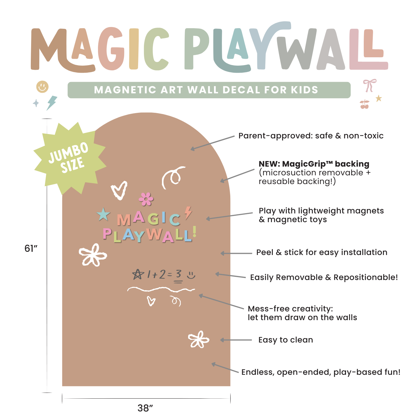 Jumbo Magic Playwall - Arch Magnetic Art Wall Decal (Stone Grey)