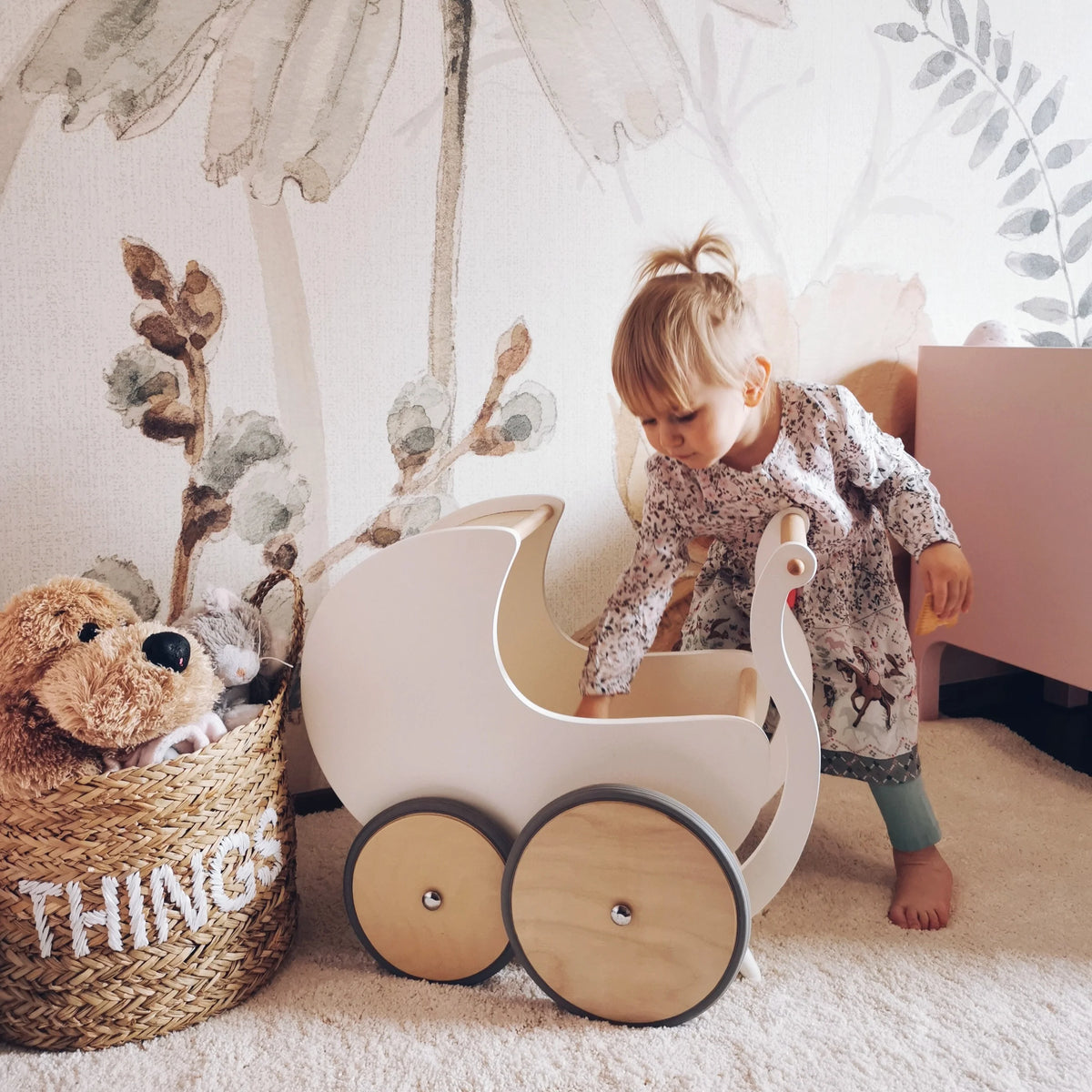 Wooden Pram Baby Walker (White)