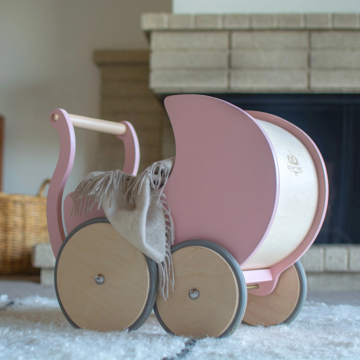 Wooden Pram Baby Walker (Rose)