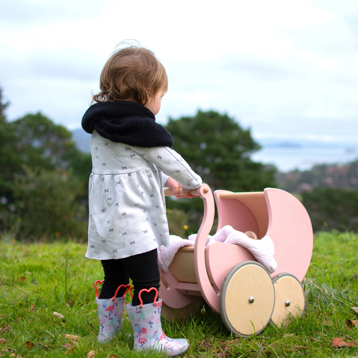 Wooden Pram Baby Walker (Rose)