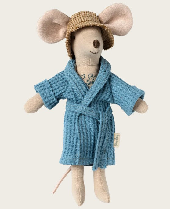 Maileg Bathrobe, Dad Mouse - Dusty Blue
