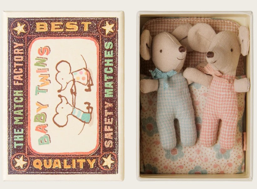 Maileg Twins, Baby Mice in Matchbox - Checker