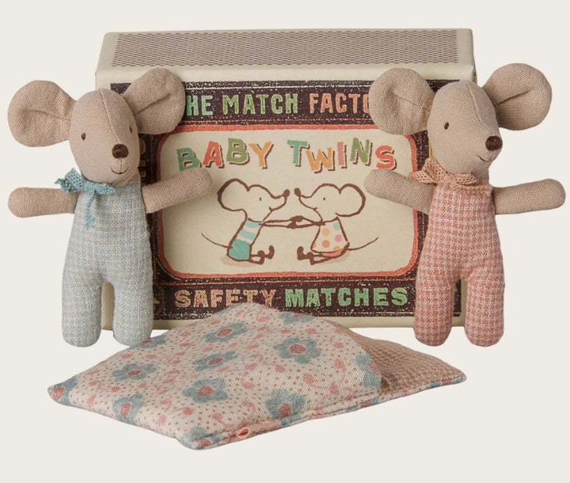 Maileg Twins, Baby Mice in Matchbox - Checker