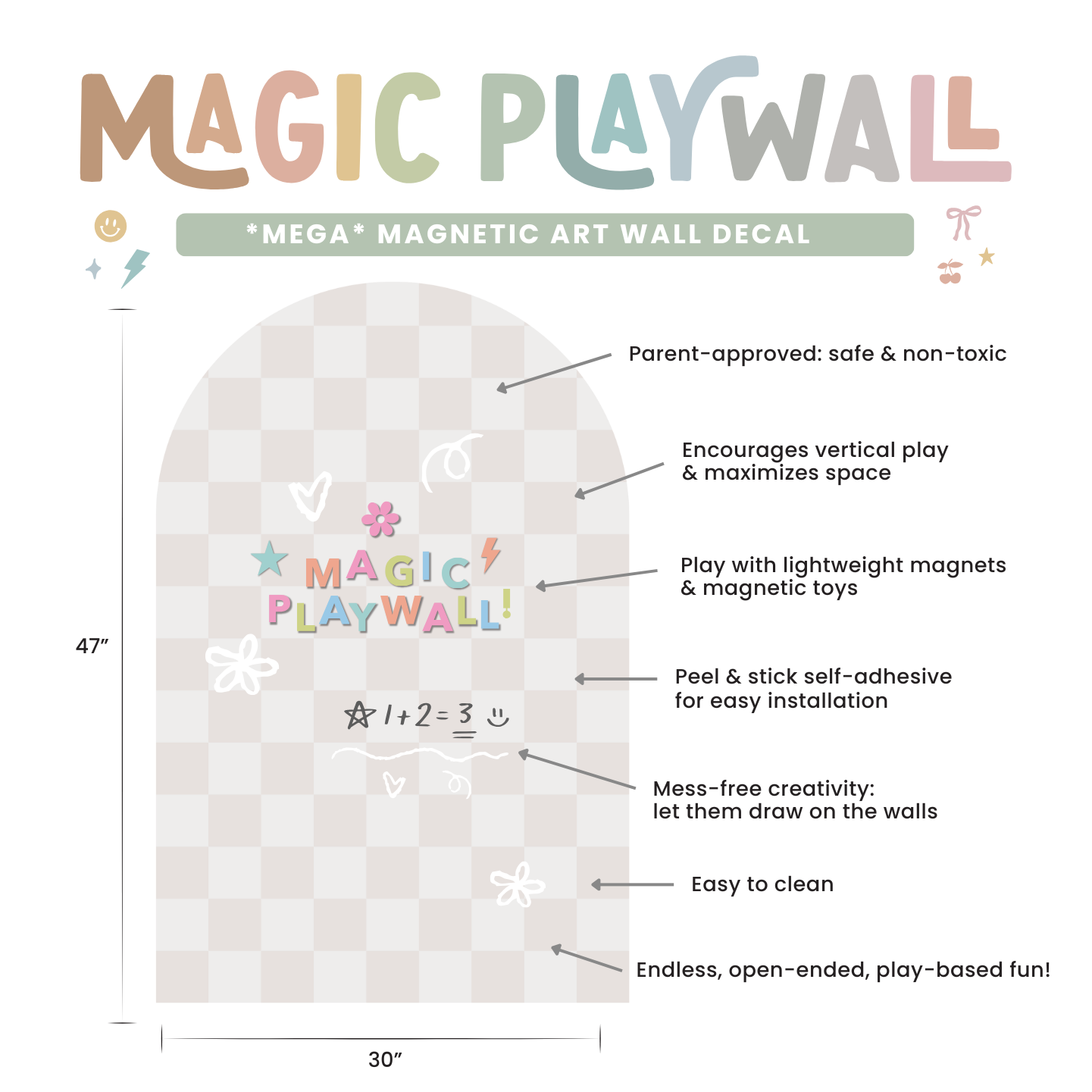Mega Magic Playwall - Arch Magnetic Wall Decal (Neutral Check)