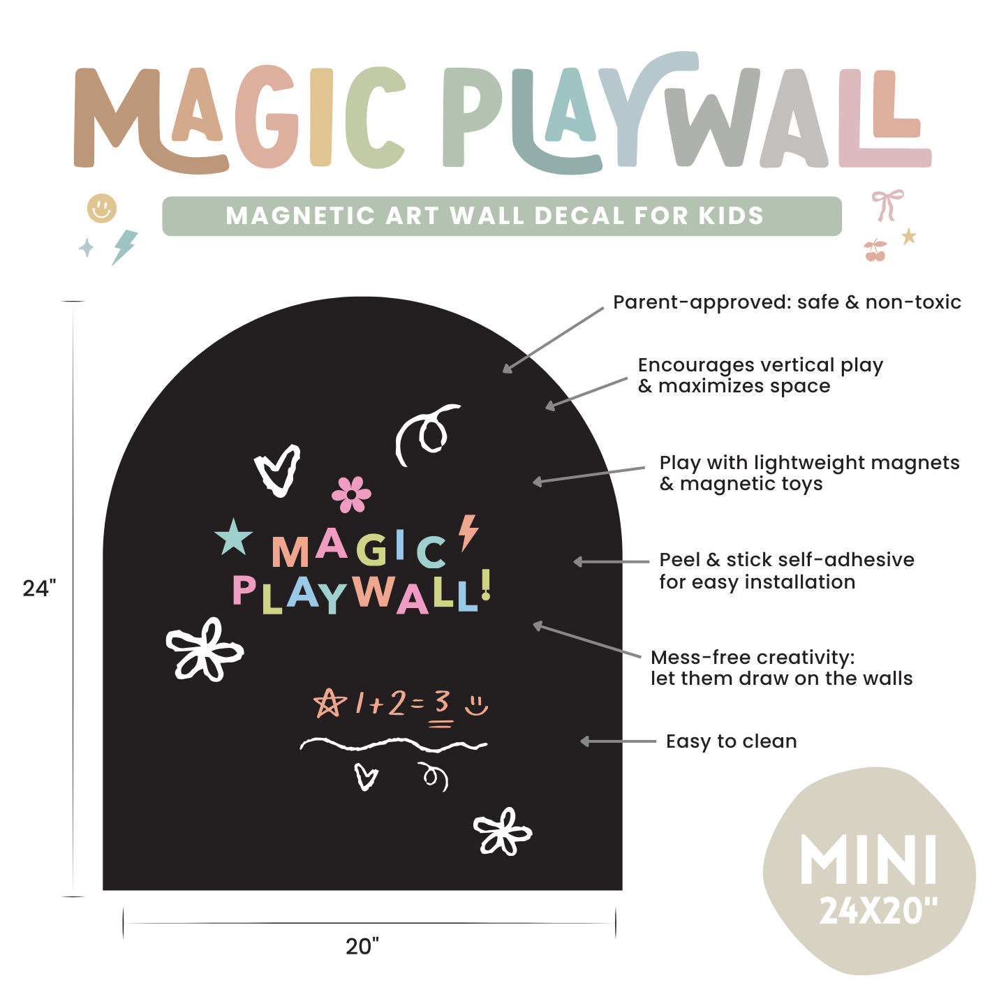 Mini Magic Playwall - Arch Magnetic Wall Decal (Stone Grey)
