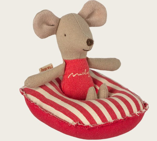 Maileg Small Rubber Boat, Mouse - Red Stripe