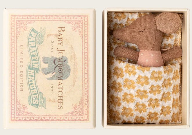Maileg Sleepy Wakey Baby Mouse in Matchbox - Rose