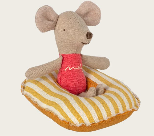 Maileg Small Rubber Boat, Mouse - Yellow Stripe