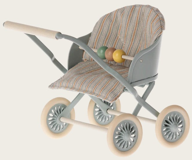 Maileg Stroller, Baby Mouse - Blue