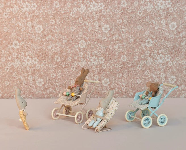 Maileg Stroller, Baby Mouse - Blue