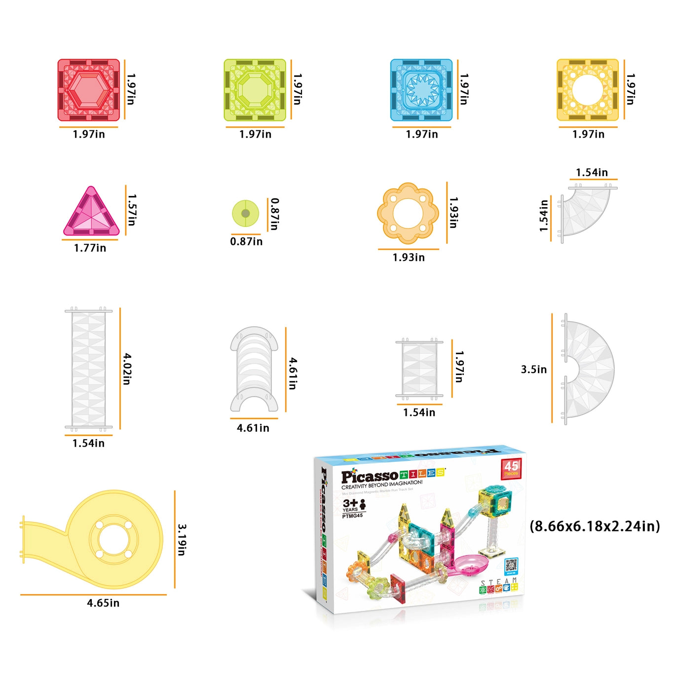 PicassoTiles 45pc Travel Size Marble Run Building Set