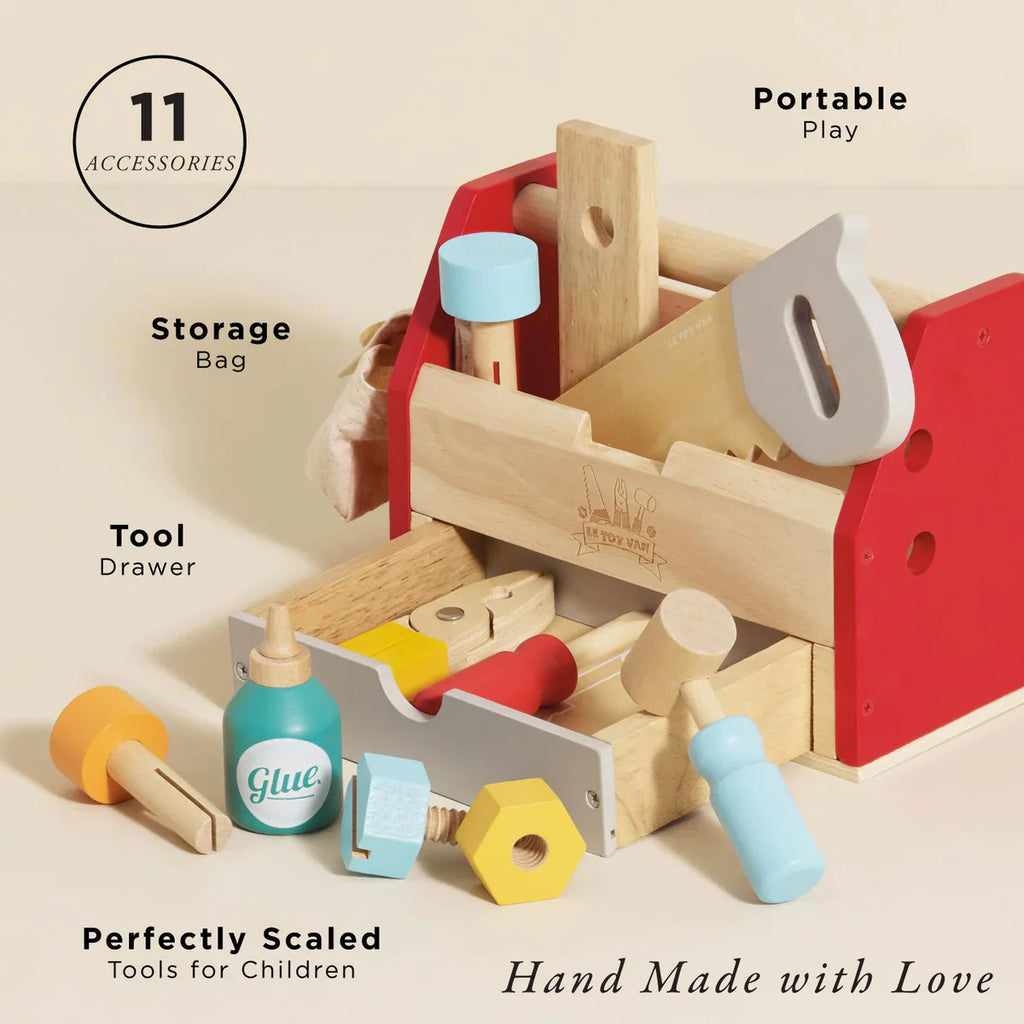 Wooden pretend play toolbox kit