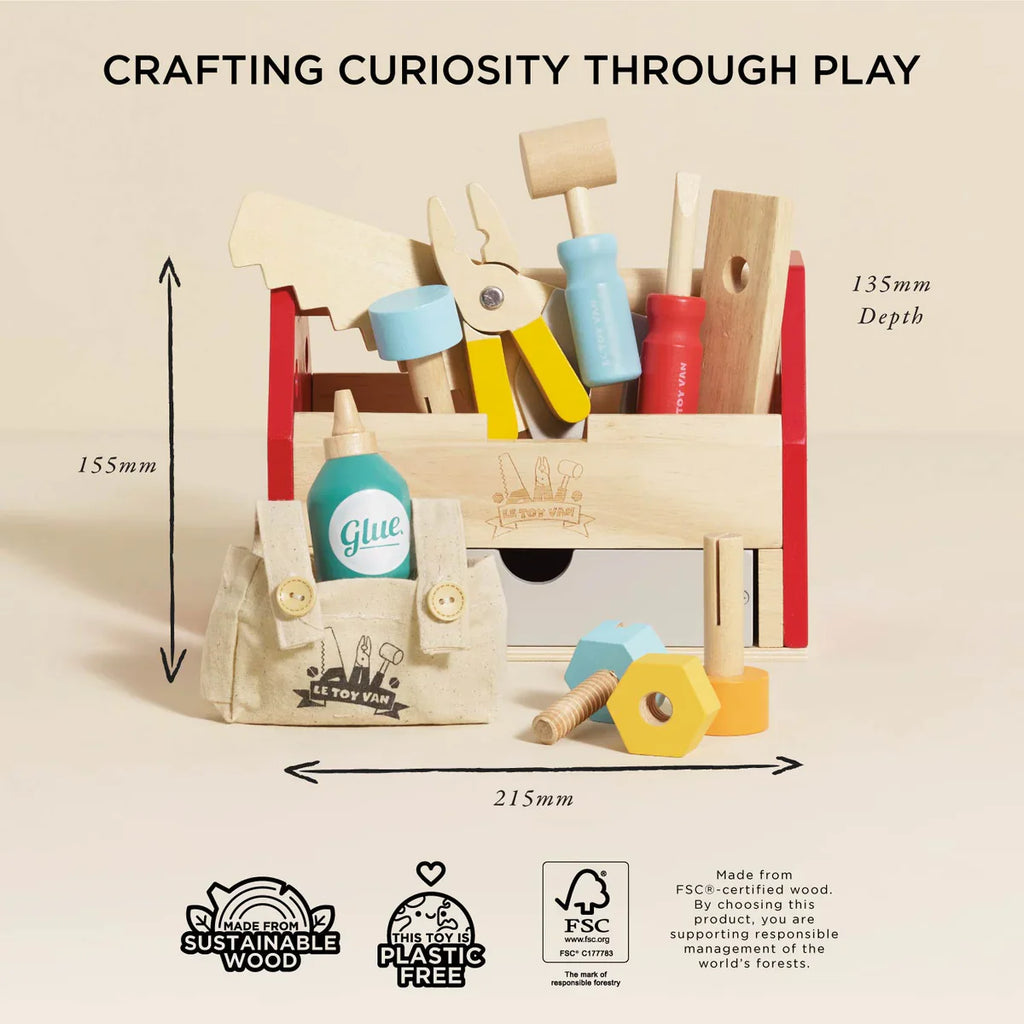 Wooden pretend play toolbox kit