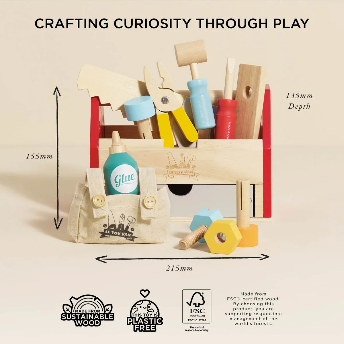 Wooden pretend play toolbox kit